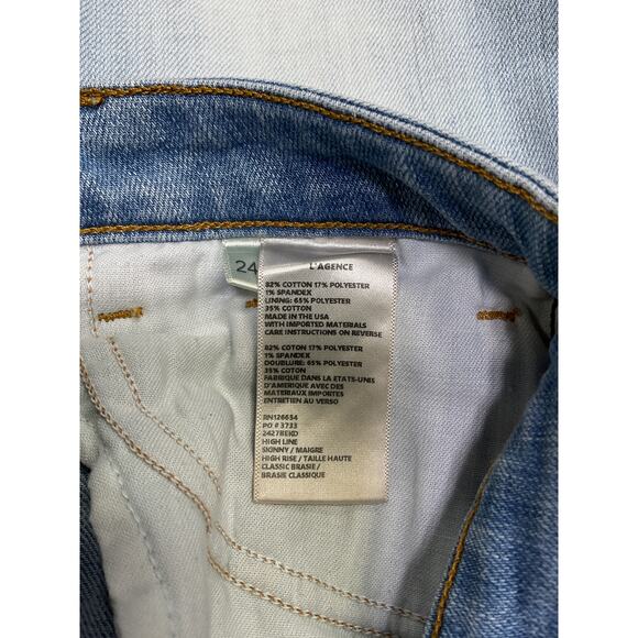 L'Agence High Line High Rise Blue Cotton Skinny Denim Jeans Size 24 - Picture 5 of 5